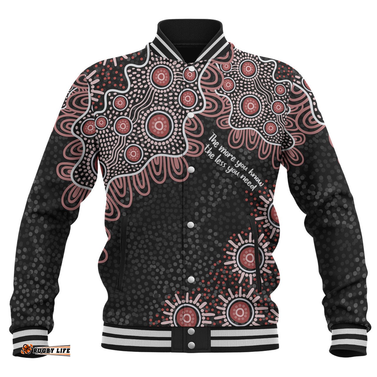 Australia Aboriginal Baseball Jacket - The More You Know The Less You Need Red Patterns Baseball Jacket