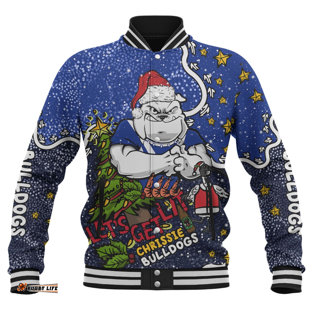 Canterbury-Bankstown Bulldogs Christmas Custom Baseball Jacket - Let's Get Lit Chrisse Pressie Baseball Jacket
