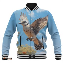 Australia Kookaburra Baseball Jacket - Flying Kookaburra with Blue Sky Baseball Jacket