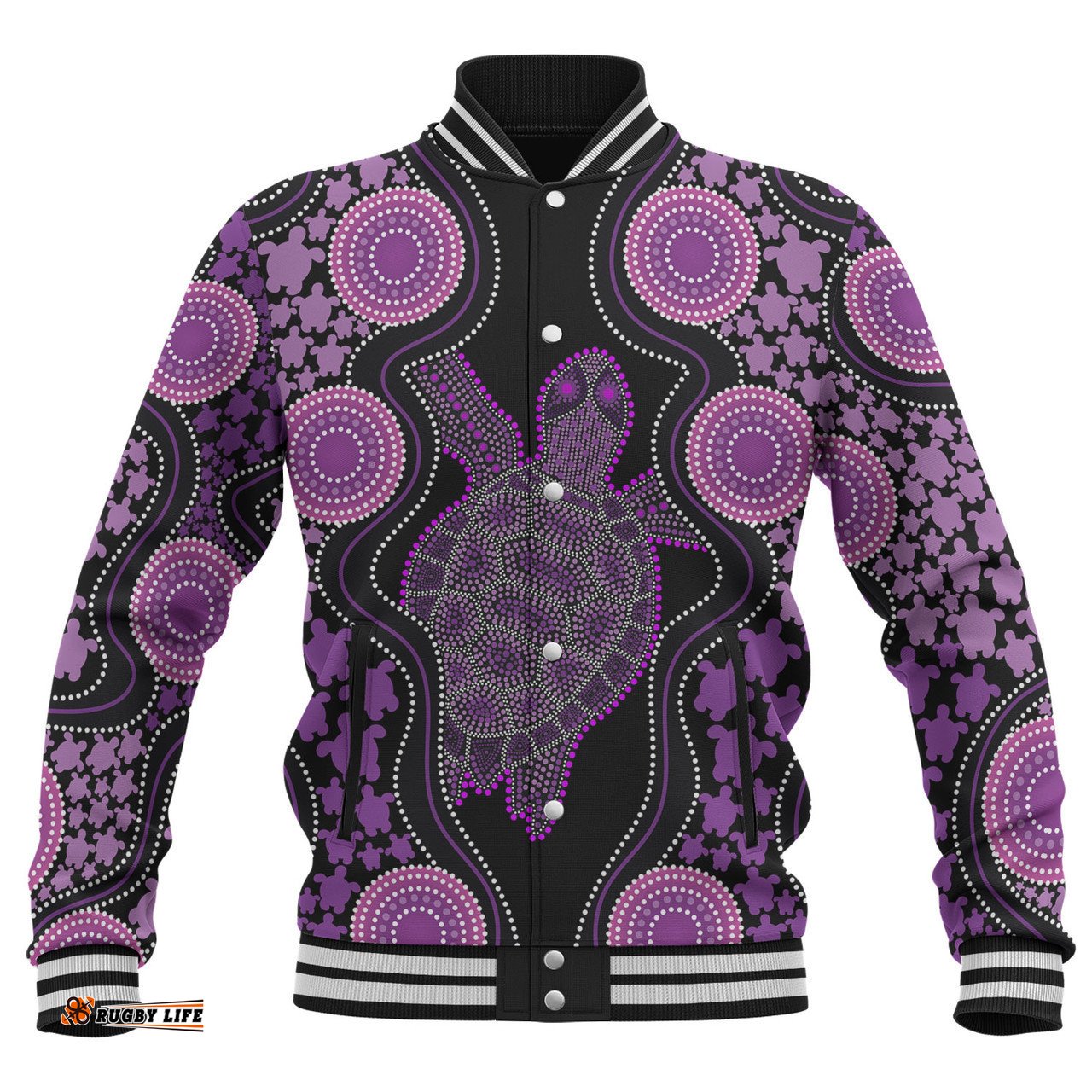 Australia Baseball Jacket - Aboriginal Art Purple Turtle Inspired