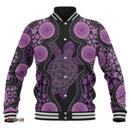 Australia Baseball Jacket - Aboriginal Art Purple Turtle Inspired