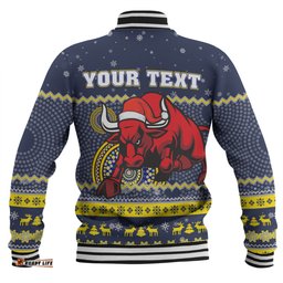 North Queensland Cowboys Christmas Custom Baseball Jacket - Ugly Xmas And Aboriginal Patterns For Die Hard Fan Baseball Jacket