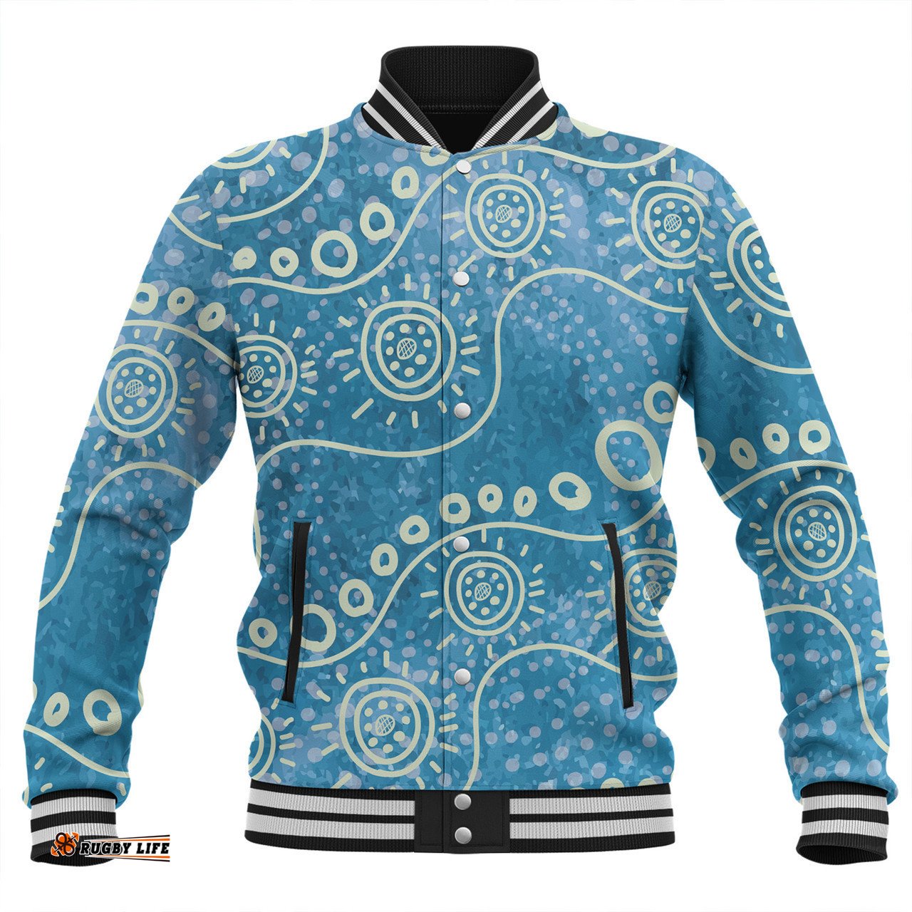 Australia Aboriginal Baseball Jacket - River Scene In Aboriginal Dot Art Style Baseball Jacket