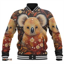 Australia Koala Custom Baseball Jacket - Aboriginal Koala With Golden Wattle Flowers Baseball Jacket