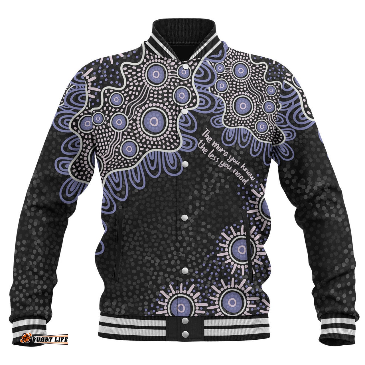 Australia Aboriginal Baseball Jacket - The More You Know The Less You Need Purple Patterns Baseball Jacket