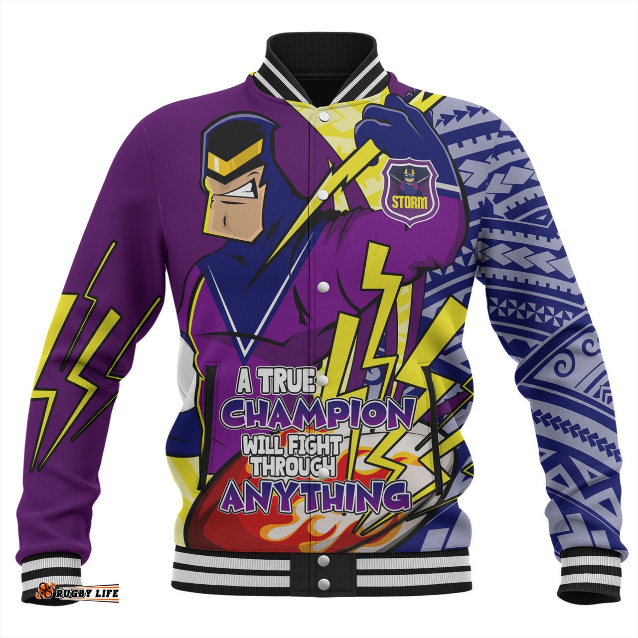 Melbourne Storm Grand Final Baseball Jacket - A True Champion Will Fight Through Anything With Polynesian Patterns