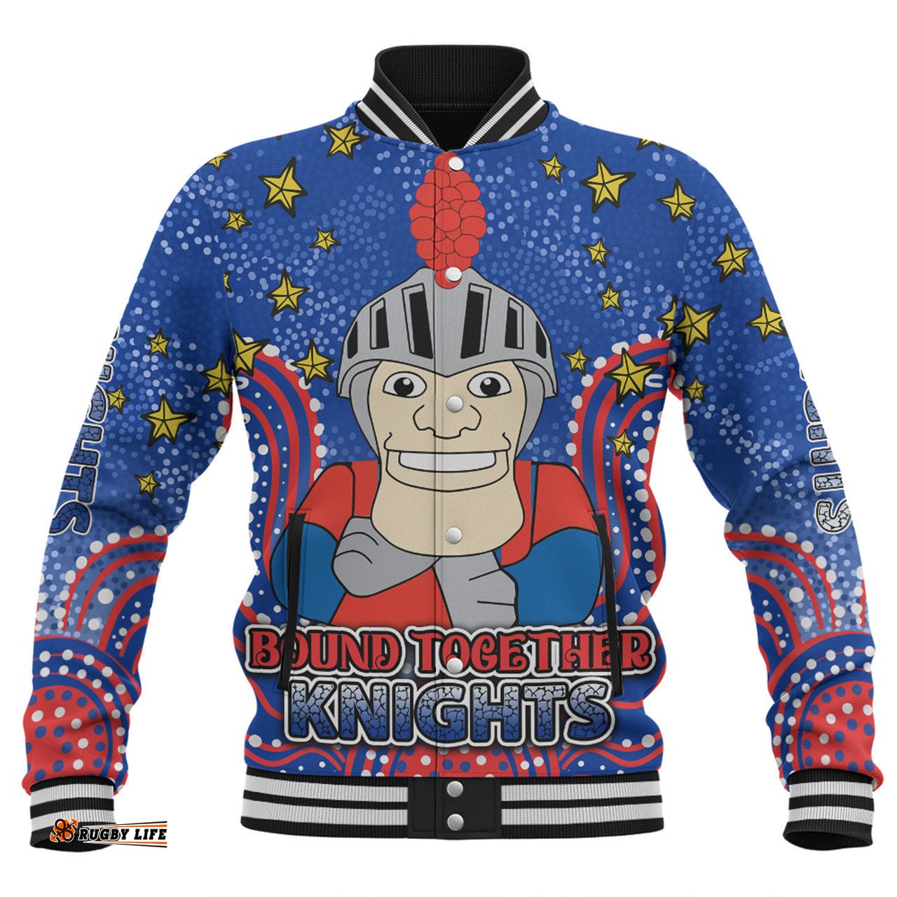 Newcastle Knights Custom Baseball Jacket - Custom With Aboriginal Inspired Style Of Dot Painting Patterns Baseball Jacket