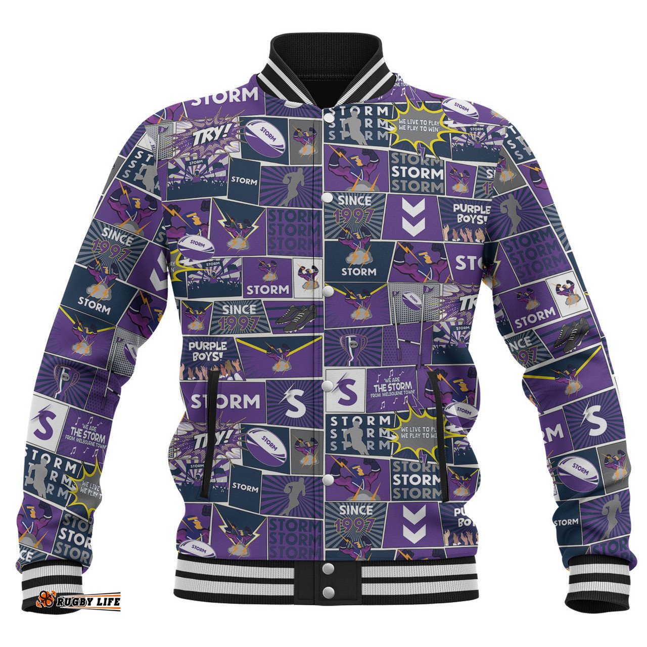 Melbourne Storm Baseball Jacket - Team Of Us Die Hard Fan Supporters Comic Style