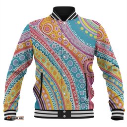 Australia Aboriginal Baseball Jacket - Australian Indigenous Aboriginal Art Vivid Pastel Colours Ver 2 Baseball Jacket