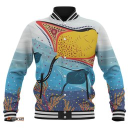 Australia Aboriginal Baseball Jacket - Stingray Aboriginal Art Baseball Jacket