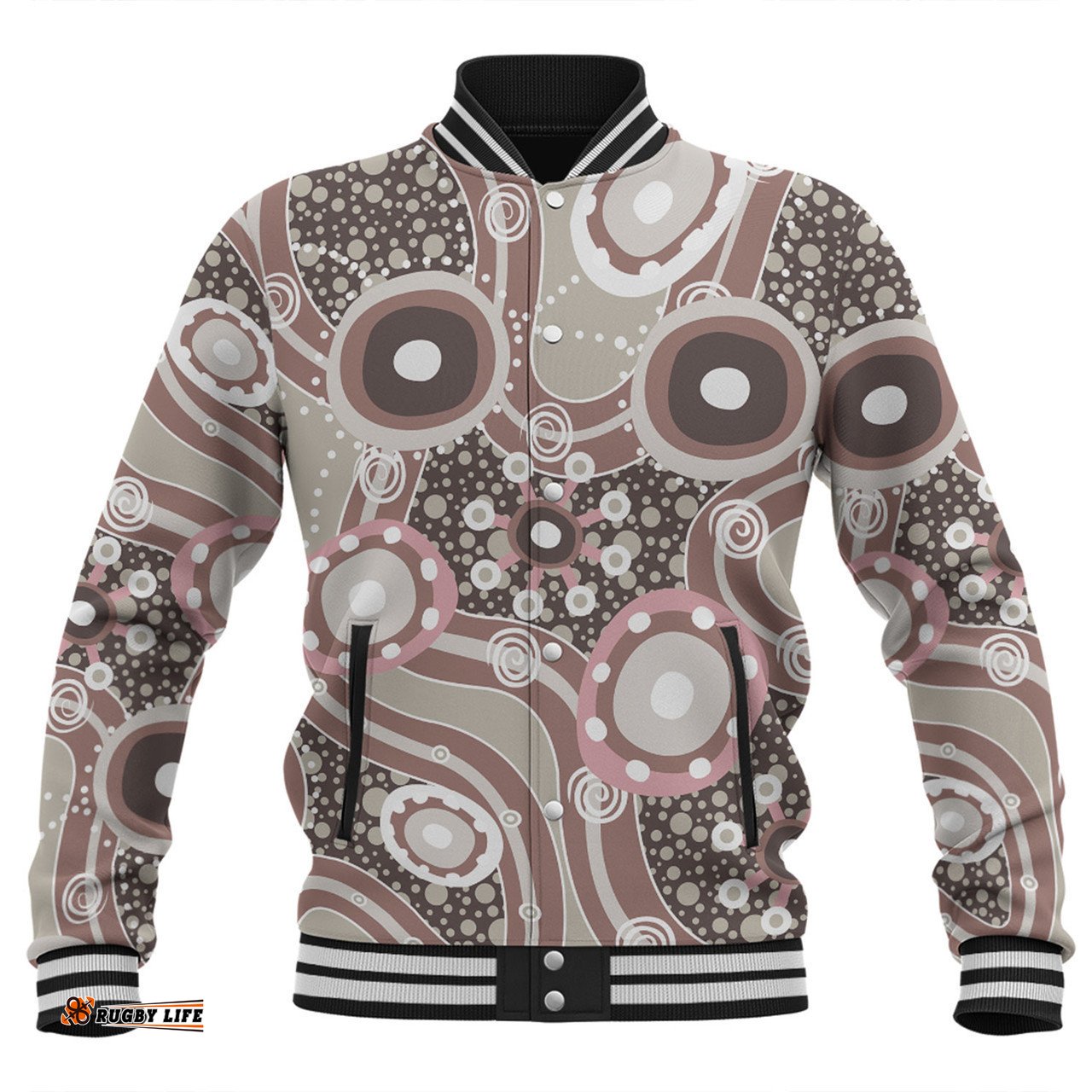 Australia Aboriginal Baseball Jacket - Brown Aboriginal Dot Art Inspired Baseball Jacket