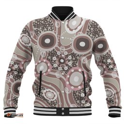 Australia Aboriginal Baseball Jacket - Brown Aboriginal Dot Art Inspired Baseball Jacket