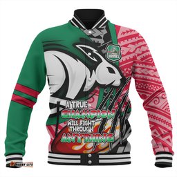 South Sydney Rabbitohs Grand Final Baseball Jacket - A True Champion Will Fight Through Anything With Polynesian Patterns