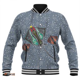 Australia Aboriginal Baseball Jacket - Stingray Art In Aboriginal Dot Style Inspired Baseball Jacket