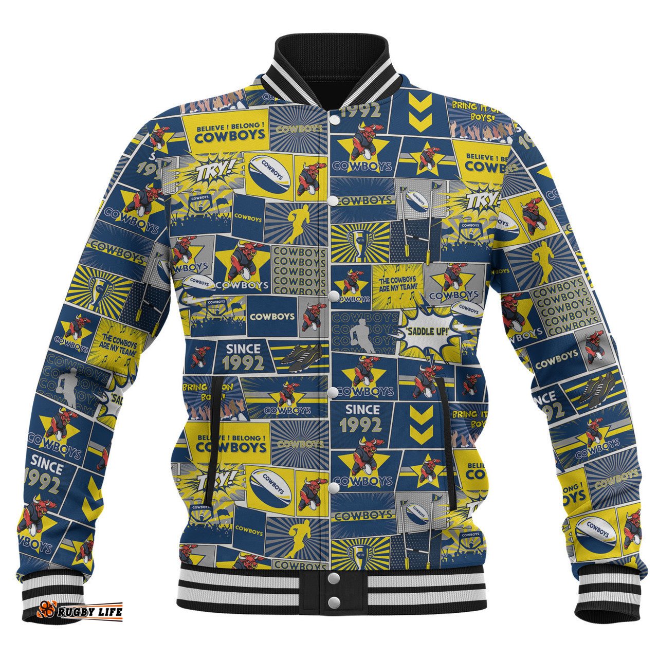 North Queensland Cowboys Baseball Jacket - Team Of Us Die Hard Fan Supporters Comic Style