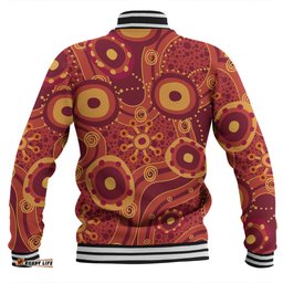 Australia Aboriginal Baseball Jacket - Red Aboriginal Dot Art Inspired Baseball Jacket