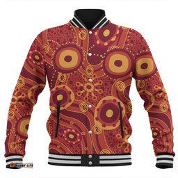 Australia Aboriginal Baseball Jacket - Red Aboriginal Dot Art Inspired Baseball Jacket