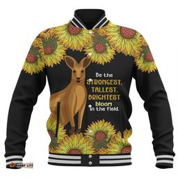 Australia Kangaroo Aboriginal Custom Baseball Jacket - Aboriginal Sunflowers With Kangaroo Be The Strongest Dot Painting Art Baseball Jacket