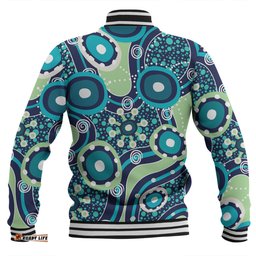 Australia Aboriginal Baseball Jacket - Blue Aboriginal Dot Art Inspired Baseball Jacket