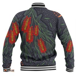 Australia Flowers Aboriginal Baseball Jacket - Bottle Brush Medicinal Plant Art Baseball Jacket