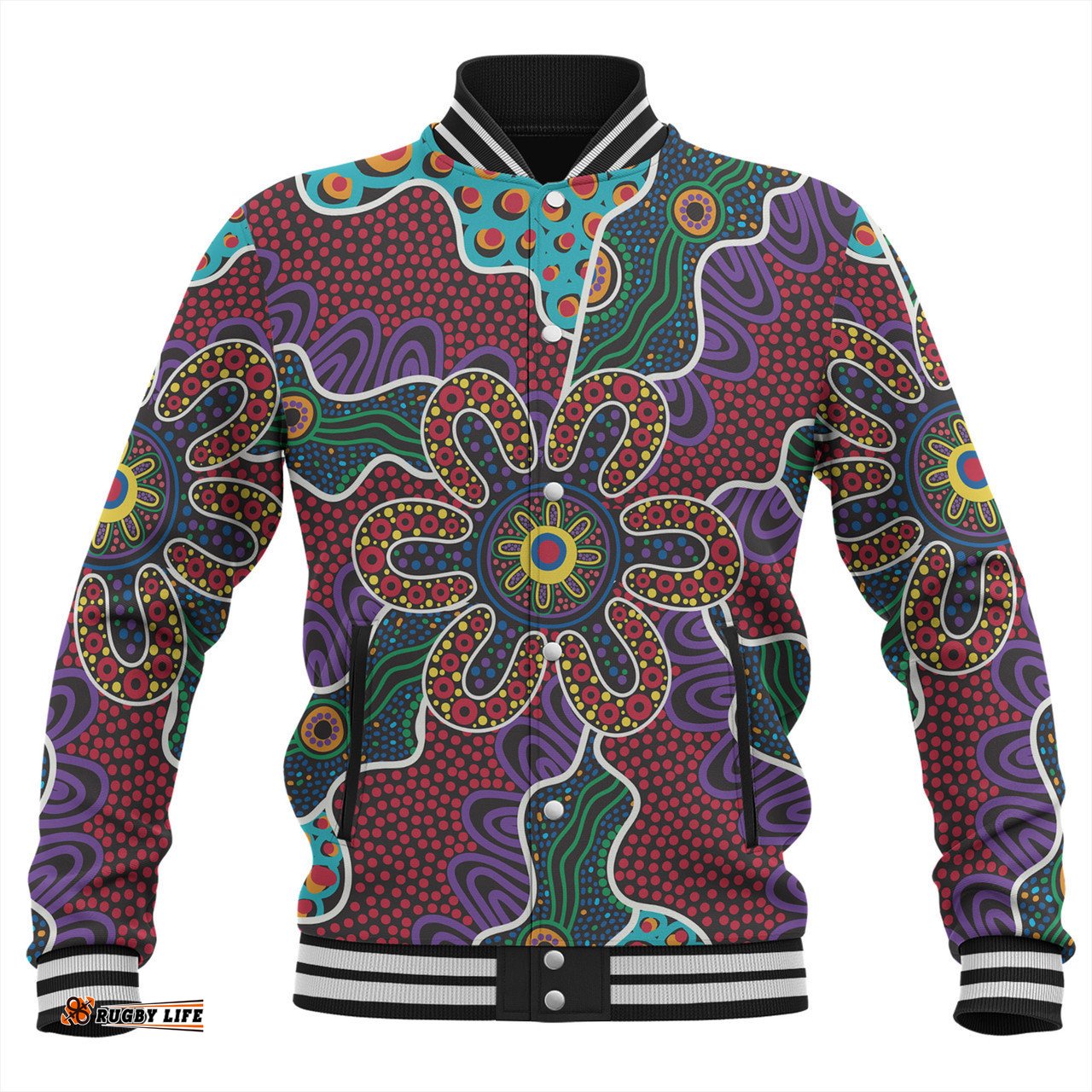 Australia Aboriginal Baseball Jacket - Aboriginal Dot Art Color Inspired Baseball Jacket