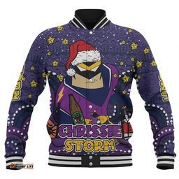 Melbourne Storm Christmas Custom Baseball Jacket - Christmas Knit Patterns Vintage Jersey Ugly Baseball Jacket