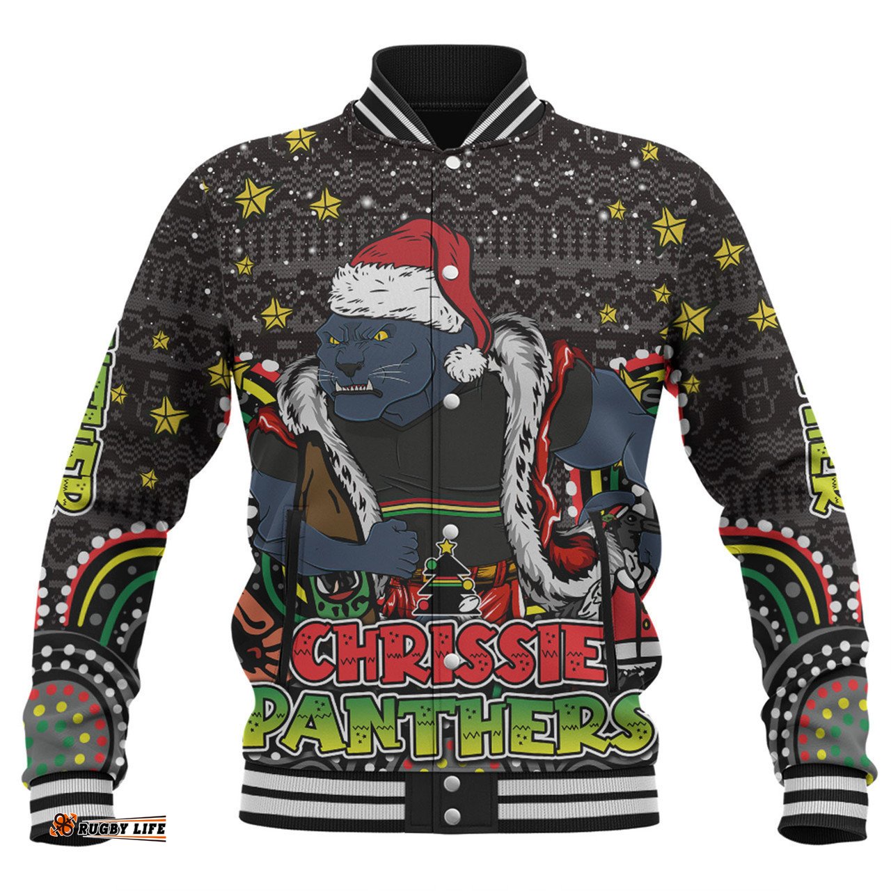 Penrith Panthers Christmas Custom Baseball Jacket - Christmas Knit Patterns Vintage Jersey Ugly Baseball Jacket