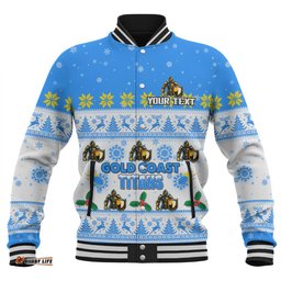 Gold Coast Titans Christmas Custom Baseball Jacket - Special Ugly Christmas Baseball Jacket