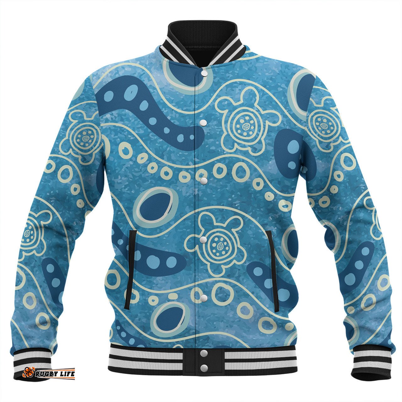 Australia Aboriginal Baseball Jacket - River With Aboriginal Dot Art Inspired Baseball Jacket