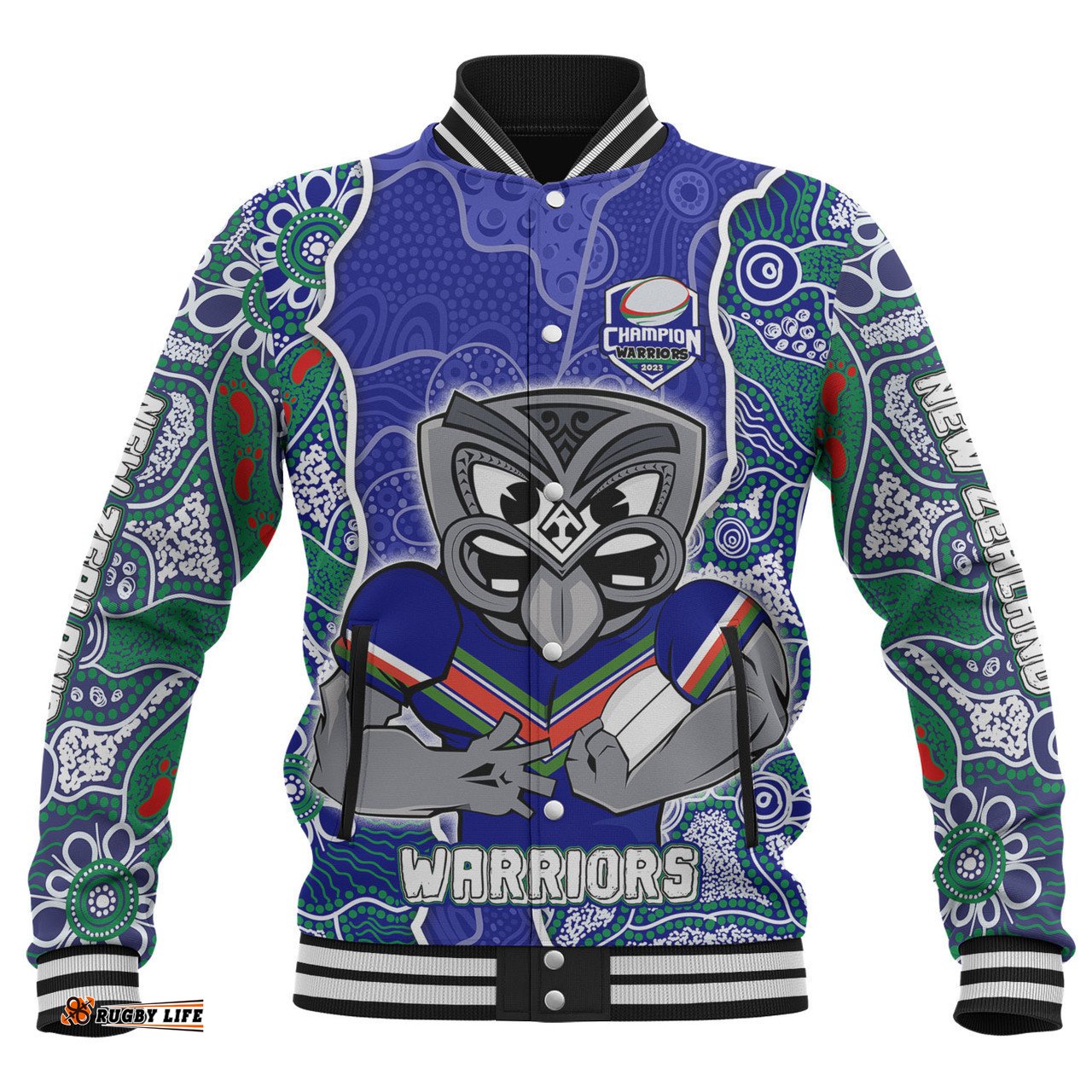 New Zealand Warriors Grand Final Custom Baseball Jacket - Custom New Zealand Warriors With Contemporary Style Of Aboriginal Painting Baseball Jacket
