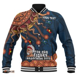 Australia Naidoc Week Custom Baseball Jacket - For Our Elders Naidoc Week Snake Aboriginal Painting With Flag (Blue)