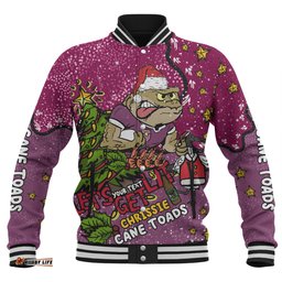 Queensland Cane Toads Christmas Custom Baseball Jacket - Let's Get Lit Chrisse Pressie Baseball Jacket