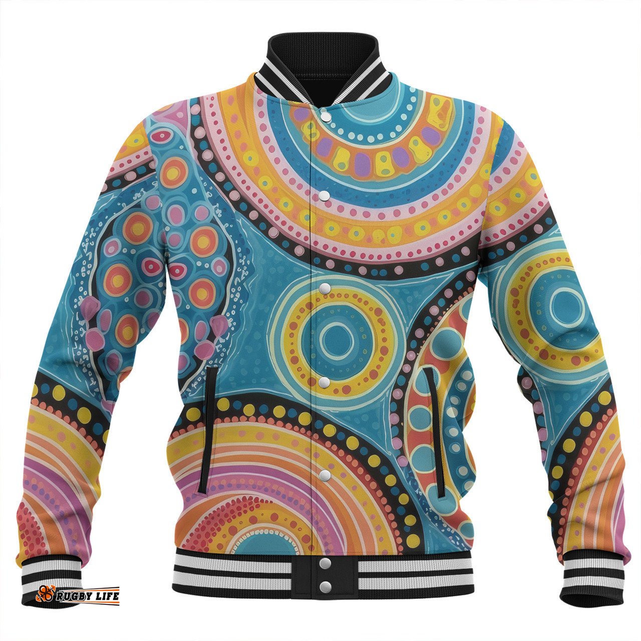 Australia Aboriginal Baseball Jacket - Dots Art And Colorful Pattern Baseball Jacket