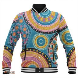 Australia Aboriginal Baseball Jacket - Dots Art And Colorful Pattern Baseball Jacket