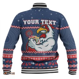 Sydney Roosters Christmas Custom Baseball Jacket - Ugly Xmas And Aboriginal Patterns For Die Hard Fan Baseball Jacket