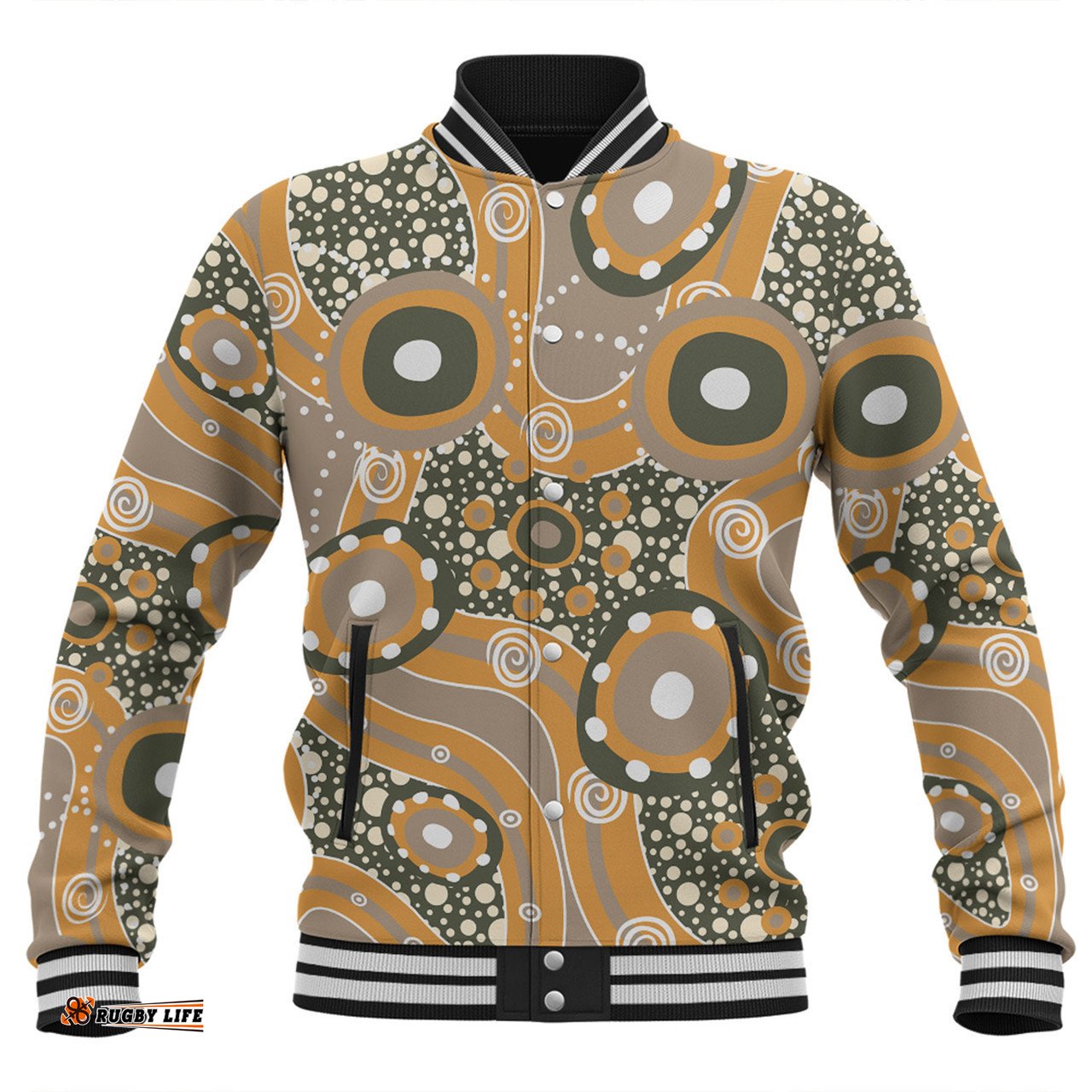 Australia Aboriginal Baseball Jacket - Orange Aboriginal Dot Art Inspired Baseball Jacket