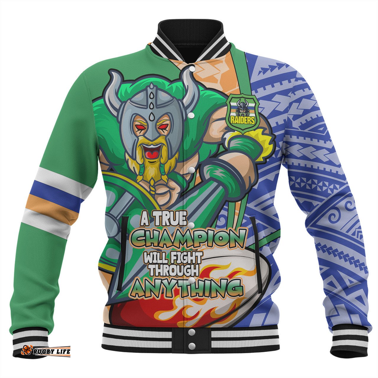 Canberra Raiders Grand Final Baseball Jacket - A True Champion Will Fight Through Anything With Polynesian Patterns