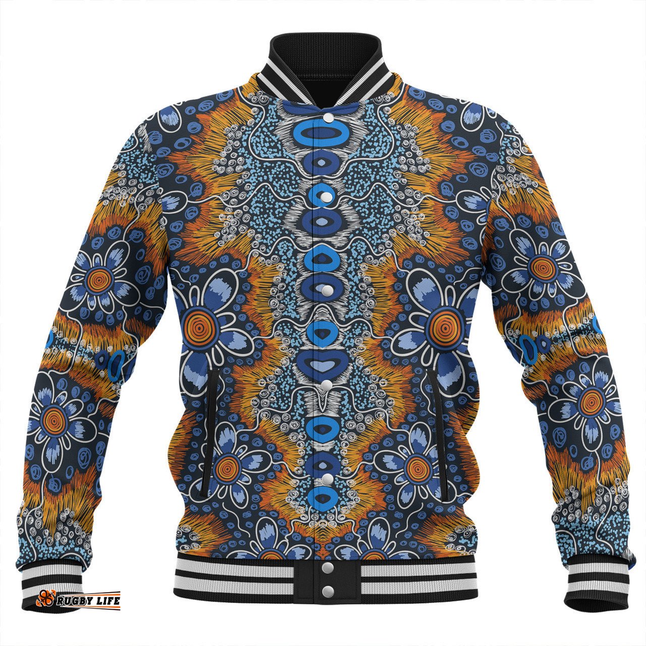 Australia Aboriginal Baseball Jacket - Aboriginal Flowers Art Baseball Jacket
