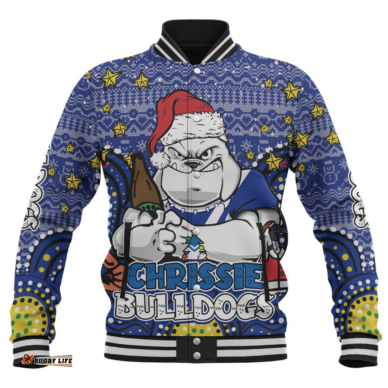 Canterbury-Bankstown Bulldogs Christmas Custom Baseball Jacket - Christmas Knit Patterns Vintage Jersey Ugly Baseball Jacket