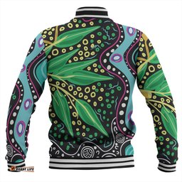 Australia Wattle Leaves Baseball Jacket - Aboriginal Dot Art And Wattle Leaves Baseball Jacket