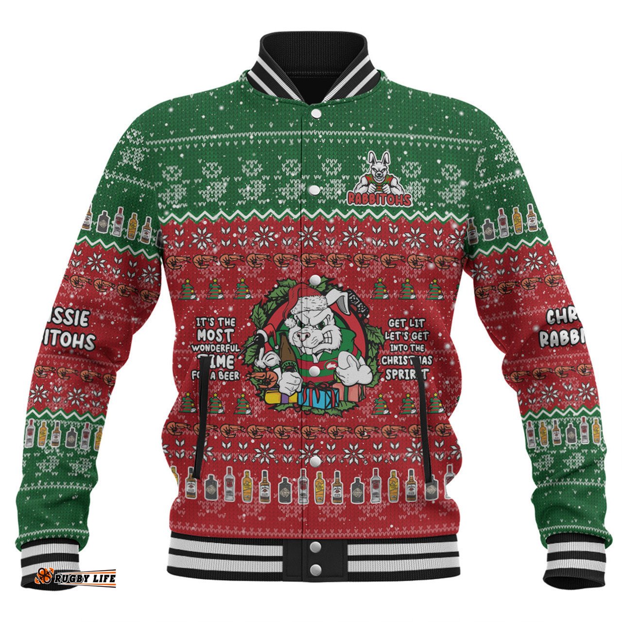 South Sydney Rabbitohs Custom Baseball Jacket - Chrissie Spirit Baseball Jacket