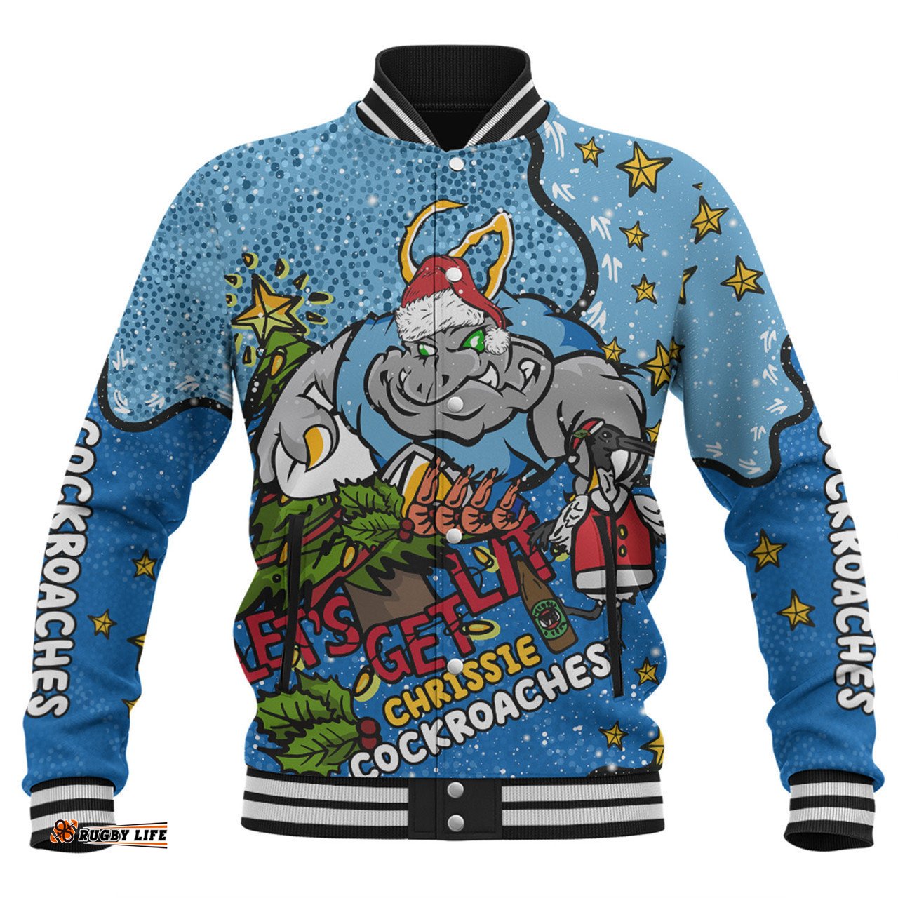 New South Wales Cockroaches Christmas Custom Baseball Jacket - Let's Get Lit Chrisse Pressie Baseball Jacket