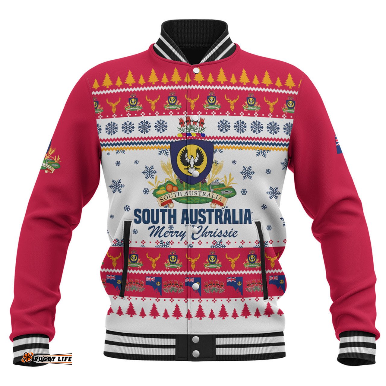 South Australia Christmas Baseball Jacket - Merry Chrissie Baseball Jacket