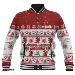 St. George Illawarra Dragons Christmas Custom Baseball Jacket - Special Ugly Christmas Baseball Jacket