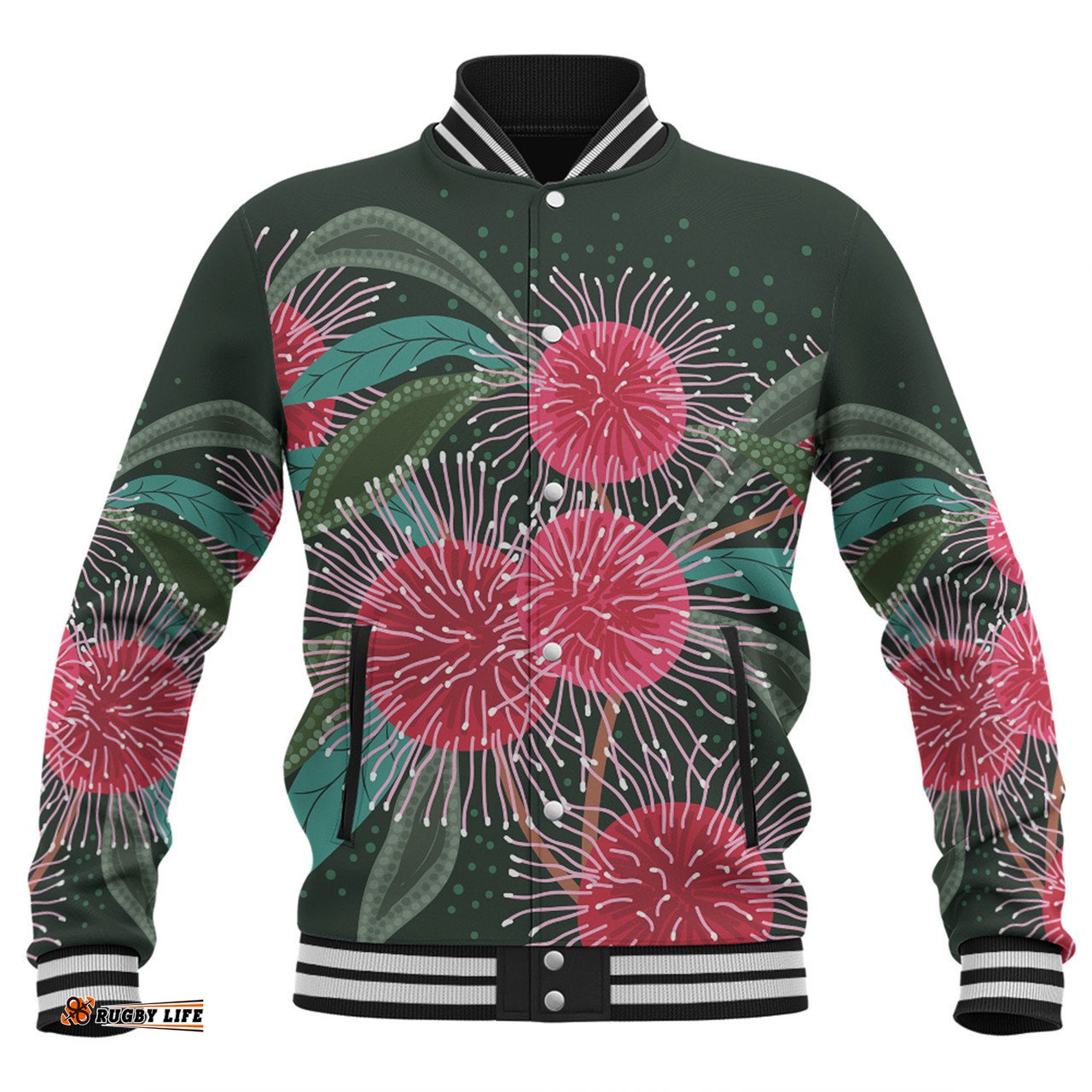 Australia Aboriginal Baseball Jacket - Australian Hakea Flowers Painting In Aboriginal Style Baseball Jacket