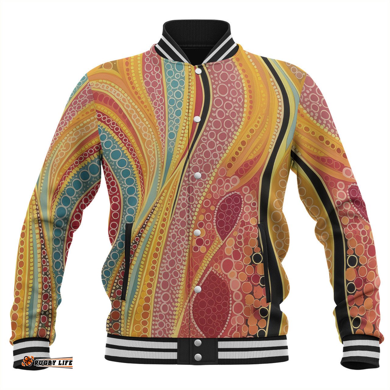 Australia Aboriginal Baseball Jacket - Indigenous Aboriginal Art Dot Color Baseball Jacket