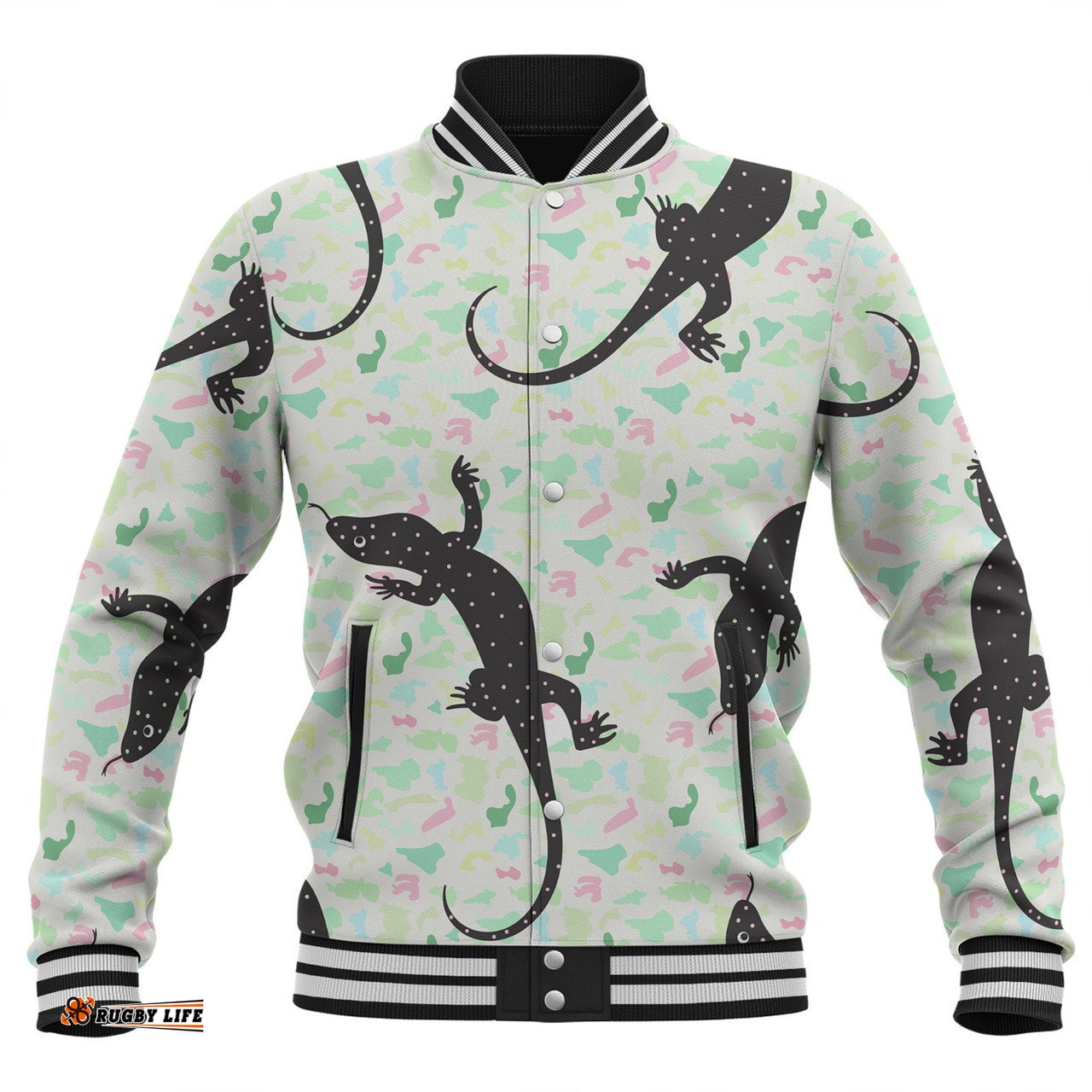 Australia Goanna Baseball Jacket - Aboriginal Goanna Dot Art Colorful Inspired Baseball Jacket