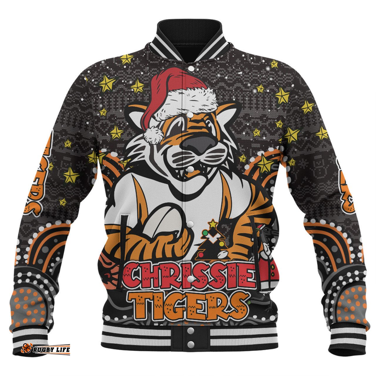 Wests Tigers Christmas Custom Baseball Jacket - Christmas Knit Patterns Vintage Jersey Ugly Baseball Jacket