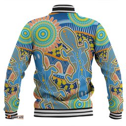 Australia Platypus Aboriginal Baseball Jacket - Blue Platypus With Aboriginal Art Dot Painting Patterns Inspired Baseball Jacket