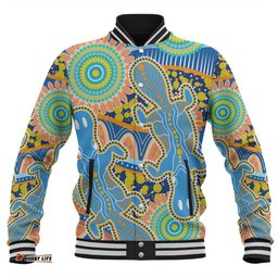 Australia Platypus Aboriginal Baseball Jacket - Blue Platypus With Aboriginal Art Dot Painting Patterns Inspired Baseball Jacket
